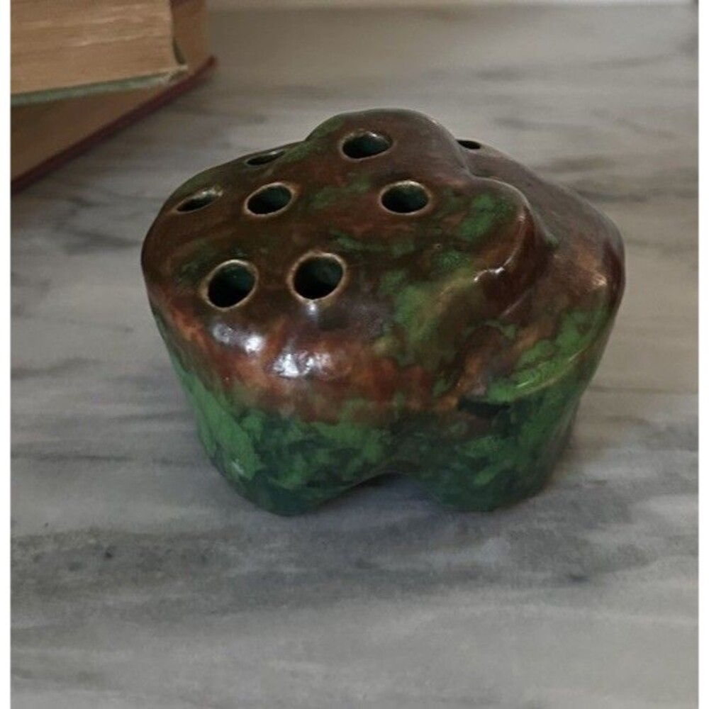 WELLER COPPERTONE Flower Frog 1920s Vintage Art Pottery Matte Green Ceramic